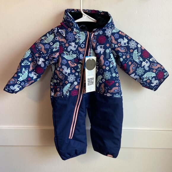NWT Roxy Medieval Blue Neo Infant Girls' Rose Snow Jumpsuit - Picture 4 of 11
